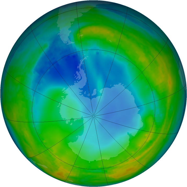 Antarctic ozone map for 07 July 2002